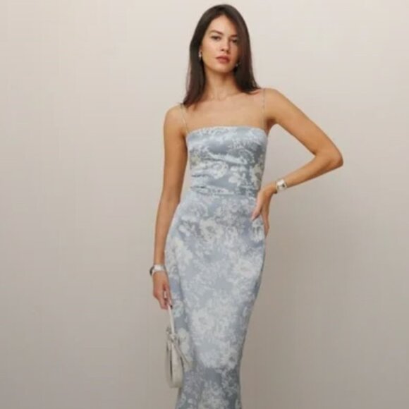 Reformation Frankie Silk Dress in Porcelain Blue - Picture 1 of 3
